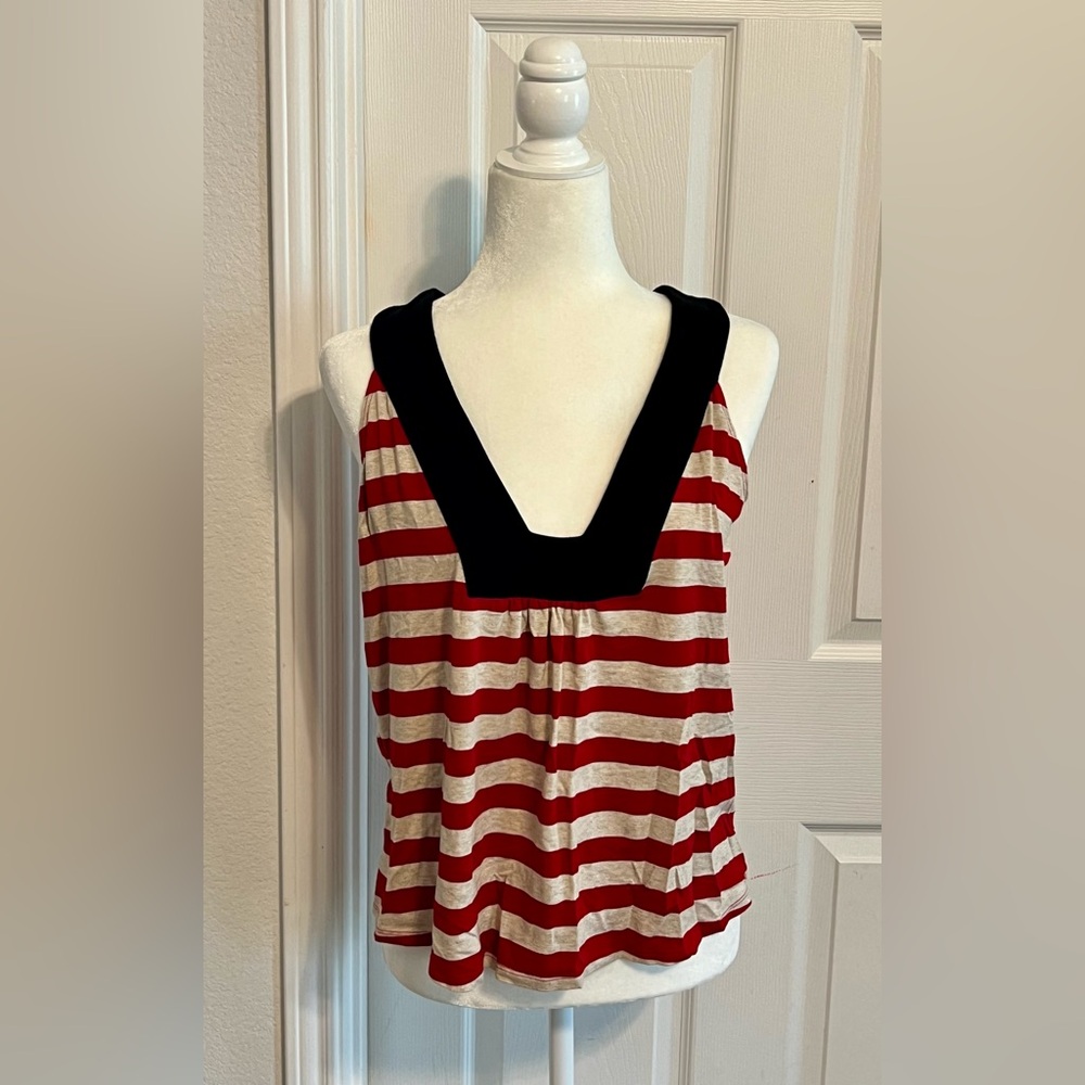 Anthropologie Corey Lynn Calder Square Neck Stripe Tank Top Sleeveless Shirt Red